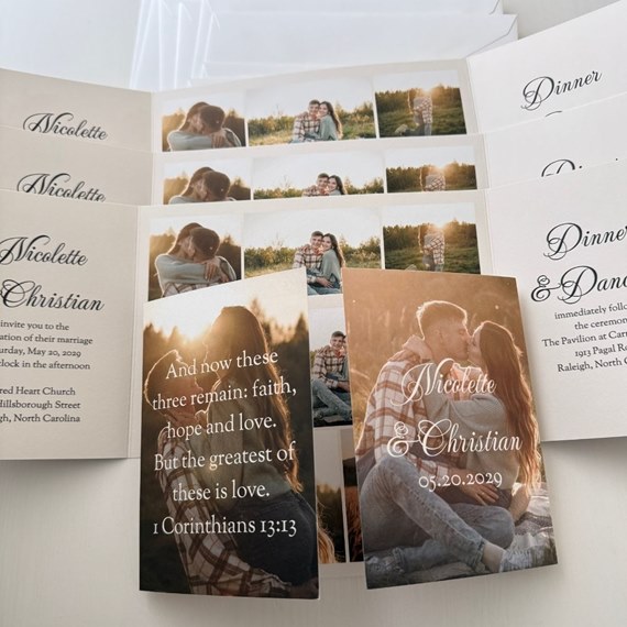 wedding invitation with photo area and printed text
